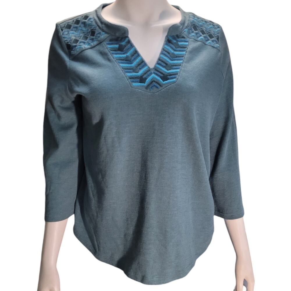 Blue Embroidered Boho Tunic Top Plus 1X Indie Festival Peasant Blouse Casual